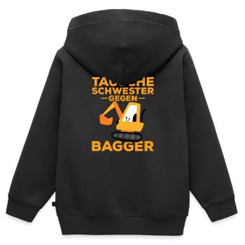 Tausche Schwester gegen Bagger. - Kinder Premium Organic Zip Hoodie - Schwarz - Hinten - AI Model Kid Male (0cm)