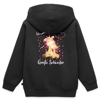 Nachwuchs verkünden Ich werde große Schwester 2022 - Kinder Premium Organic Zip Hoodie - Schwarz - Hinten - AI Model Kid Male (0cm)