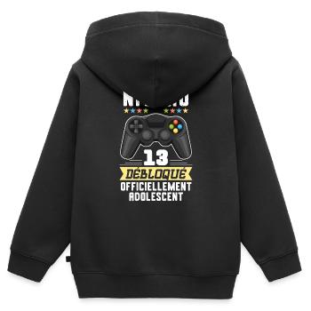 Niveau 13 - Anniversaire 13 ans Gamer Cadeau - Sweat Premium à capuche zippé enfant bio - noir - Dos - AI Model Kid Male (0cm)