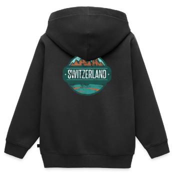 Montagnes suisses et Alpes Suisses - Sweat Premium à capuche zippé enfant bio - noir - Dos - AI Model Kid Male (0cm)