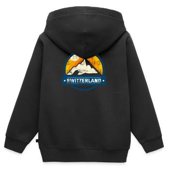 Montagnes suisses Alpes Suisse - Sweat Premium à capuche zippé enfant bio - noir - Dos - AI Model Kid Male (0cm)