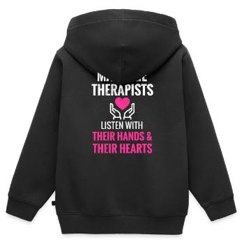 Masseuse Idée cadeau Massage thérapeute massage - Sweat Premium à capuche zippé enfant bio - noir - Dos - AI Model Kid Male (0cm)