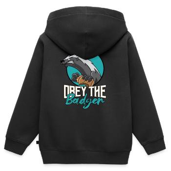 Obey the Badger - Kids Premium Organic Zip-up Hoodie - black - Back - AI Model Kid Male (0cm)
