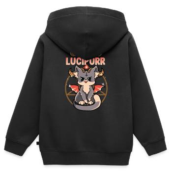 Cute & Funny Satanic Hail Lucipurr Naughty Kitten - Sweat Premium à capuche zippé enfant bio - noir - Dos - AI Model Kid Male (0cm)
