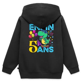 Anniversaire 5 ans Cadeau Dinosaure Garçon - Sweat Premium à capuche zippé enfant bio - noir - Dos - AI Model Kid Male (0cm)