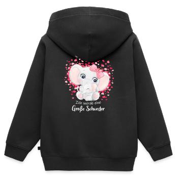 Ich werde große Schwester 2022 Einzelkind Elefant - Kinder Premium Organic Zip Hoodie - Schwarz - Hinten - AI Model Kid Male (0cm)