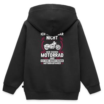 Ich habe zwar nicht mein eigenes Motorrad - Kinder Premium Organic Zip Hoodie - Schwarz - Hinten - AI Model Kid Male (0cm)