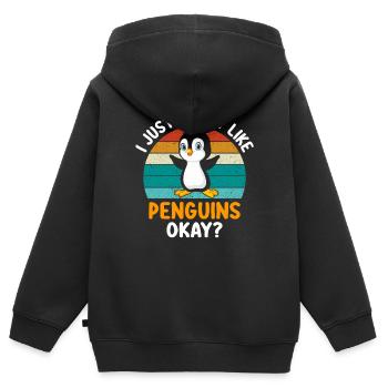 Manchot alerte T-shirt idée cadeau - Sweat Premium à capuche zippé enfant bio - noir - Dos - AI Model Kid Male (0cm)
