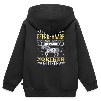 Das sind keine Pferdehaare das ist Noriker Glitzer - Kinder Premium Organic Zip Hoodie - Schwarz - Hinten - AI Model Kid Male (0cm)