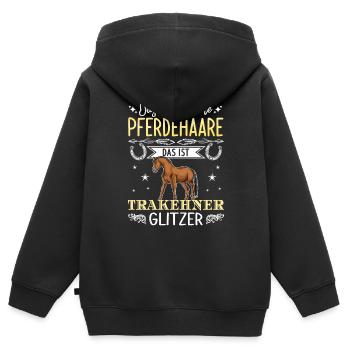 Das sind keine Pferdehaare das ist Trakehner Glitz - Kinder Premium Organic Zip Hoodie - Schwarz - Hinten - AI Model Kid Male (0cm)