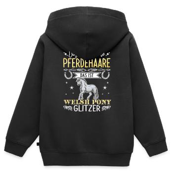 Das sind keine Pferdehaare das ist Welsh Pony Glit - Kinder Premium Organic Zip Hoodie - Schwarz - Hinten - AI Model Kid Male (0cm)