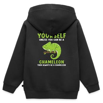 Caméléon sort drôle - Sweat Premium à capuche zippé enfant bio - noir - Dos - AI Model Kid Male (0cm)