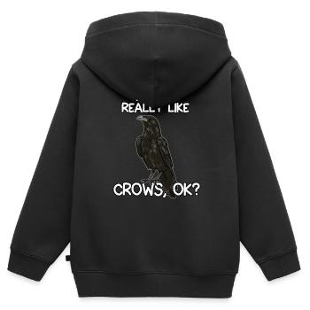 J’aime vraiment les corbeaux - Sweat Premium à capuche zippé enfant bio - noir - Dos - AI Model Kid Male (0cm)