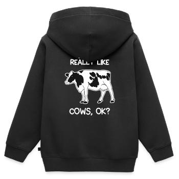 J’aime vraiment les vaches - Sweat Premium à capuche zippé enfant bio - noir - Dos - AI Model Kid Male (0cm)
