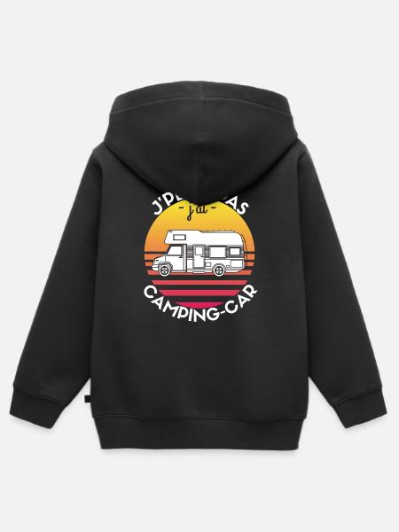 Camping-car Je Peux Pas J'ai Camping Car Vacances - Sweat Premium à capuche zippé enfant bio - noir