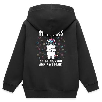 11e anniversaire 11 ans d’anniversaire d’enfant - Sweat Premium à capuche zippé enfant bio - noir - Dos - AI Model Kid Male (0cm)