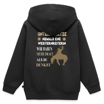 Westernreiten Westernreiterin Western - Kinder Premium Organic Zip Hoodie - Schwarz - Hinten - AI Model Kid Male (0cm)