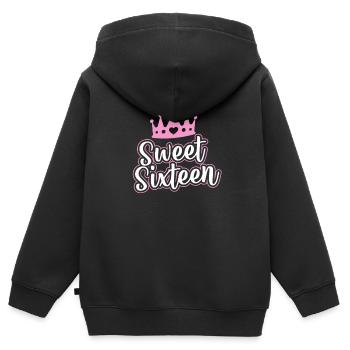 Sweet Sixteen 16e cadeau d’anniversaire - Sweat Premium à capuche zippé enfant bio - noir - Dos - AI Model Kid Male (0cm)
