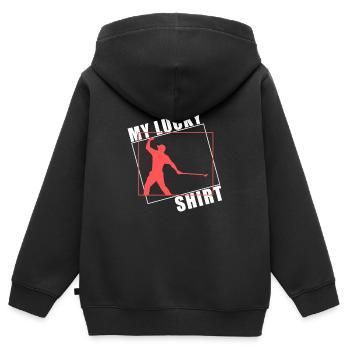 Golfer Shirt Golfspieler Golfschläger - Kinder Premium Organic Zip Hoodie - Schwarz - Hinten - AI Model Kid Male (0cm)