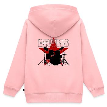 Batteur - Drums - Batterie - Sweat Premium à capuche zippé enfant bio - rose - Dos - AI Model Kid Female (0cm)