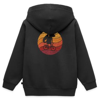 Renard Sur Vélo Cycling Fox Coursier vélo motif - Sweat Premium à capuche zippé enfant bio - noir - Dos - AI Model Kid Male (0cm)