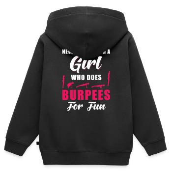 Burpees Fitness Training Dicton - Sweat Premium à capuche zippé enfant bio - noir - Dos - AI Model Kid Male (0cm)
