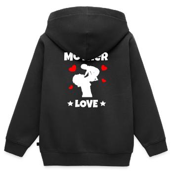 Mère amour fête des mères bébé nourrisson - Sweat Premium à capuche zippé enfant bio - noir - Dos - AI Model Kid Male (0cm)