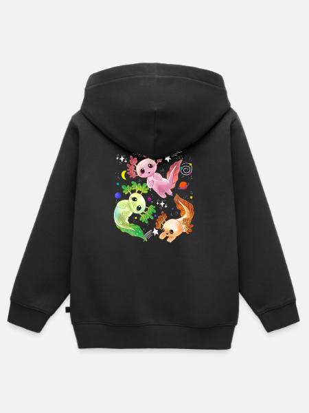Axolotl Space Kawaii Weltraum Rakete Astronaut Pla - Hoodie Premium med dragkedja barn ekologisk - svart