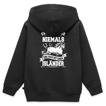 Unterschätze Niemals eine Frau mit Isländer Pferd - Kinder Premium Organic Zip Hoodie - Schwarz - Hinten - AI Model Kid Male (0cm)