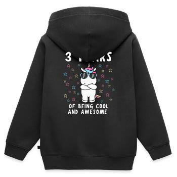 3e anniversaire 3 ans d’anniversaire d’enfant - Sweat Premium à capuche zippé enfant bio - noir - Dos - AI Model Kid Male (0cm)