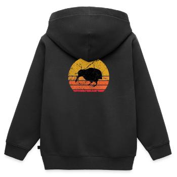 Retro Sonne Kiwi Laufvogel Geschenk - Kinder Premium Organic Zip Hoodie - Schwarz - Hinten - AI Model Kid Male (0cm)