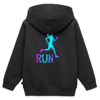 Fille en marche pour les coureurs - Sweat Premium à capuche zippé enfant bio - noir - Dos - AI Model Kid Male (0cm)