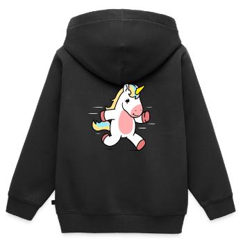 Licorne en courant - Sweat Premium à capuche zippé enfant bio - noir - Dos - AI Model Kid Male (0cm)