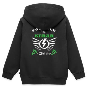 POWERED BY KEBAB - Kinder Premium Organic Zip Hoodie - Schwarz - Hinten - AI Model Kid Male (0cm)