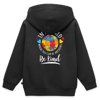 Sensibilisation à l’autisme Soyez gentil - Sweat Premium à capuche zippé enfant bio - noir - Dos - AI Model Kid Male (0cm)