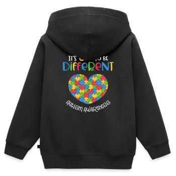Sensibilisation à l’autisme C’est ok pour être différent - Sweat Premium à capuche zippé enfant bio - noir - Dos - AI Model Kid Male (0cm)