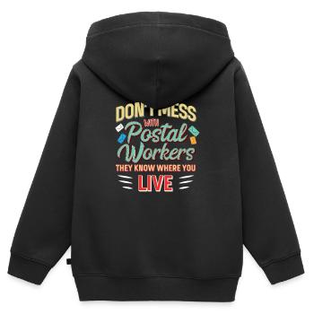 Lustige Post Post Post Arbeiter Bekleidung - Kinder Premium Organic Zip Hoodie - Schwarz - Hinten - AI Model Kid Male (0cm)