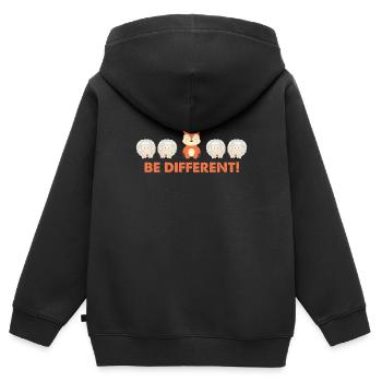 Be different - Süßes Fuchs Schaf Spruch Geschenk - Kinder Premium Organic Zip Hoodie - Schwarz - Hinten - AI Model Kid Male (0cm)