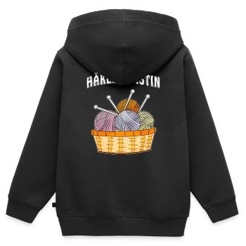 WOLLE HÄKELARTISTIN - Kinder Premium Organic Zip Hoodie - Schwarz - Hinten - AI Model Kid Male (0cm)