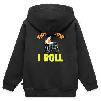 Lustige alte Menschen So rolle ich Ältere Gag Alte - Kinder Premium Organic Zip Hoodie - Schwarz - Hinten - AI Model Kid Male (0cm)