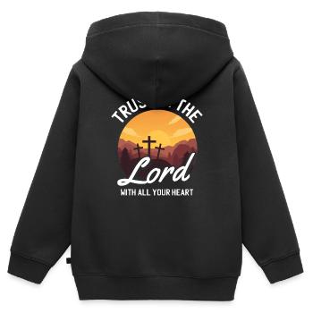 Jésus Proverbe Dieu foi Bible Prière Don - Sweat Premium à capuche zippé enfant bio - noir - Dos - AI Model Kid Male (0cm)