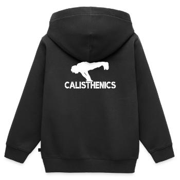 Calisthenics Planche - Sweat Premium à capuche zippé enfant bio - noir - Dos - AI Model Kid Male (0cm)