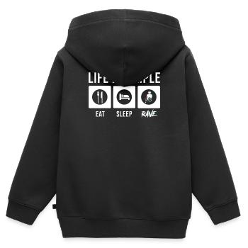 Rave Raver Techno Electro Musik - Kinder Premium Organic Zip Hoodie - Schwarz - Hinten - AI Model Kid Male (0cm)