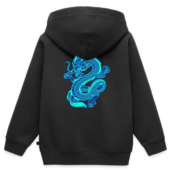Elektrischer, blauer orientalischer Drache - Kinder Premium Organic Zip Hoodie - Schwarz - Hinten - AI Model Kid Male (0cm)