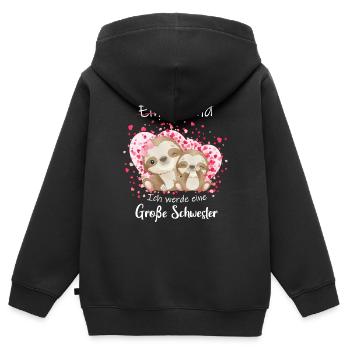 Einzelkind ade Ich werde große Schwester 2022 - Kinder Premium Organic Zip Hoodie - Schwarz - Hinten - AI Model Kid Male (0cm)