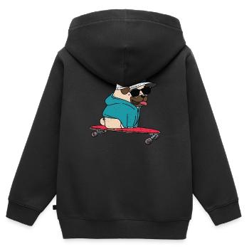 Funny Pug Skateboarding - Sweat Premium à capuche zippé enfant bio - noir - Dos - AI Model Kid Male (0cm)