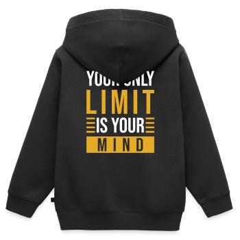 Motivation Mindset Phrase - Sweat Premium à capuche zippé enfant bio - noir - Dos - AI Model Kid Male (0cm)