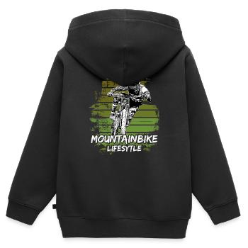 Mountain Biker / MTB Downhill Fahrrad geschenk - Kinder Premium Organic Zip Hoodie - Schwarz - Hinten - AI Model Kid Male (0cm)