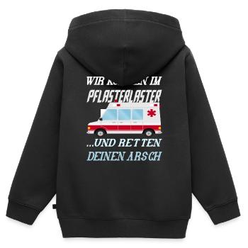 PFLASTERLASTER Sanitäter Krankenwagen - Kinder Premium Organic Zip Hoodie - Schwarz - Hinten - AI Model Kid Male (0cm)