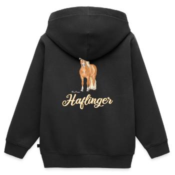 belle Haflinger avec une écriture lumineuse - Sweat Premium à capuche zippé enfant bio - noir - Dos - AI Model Kid Male (0cm)